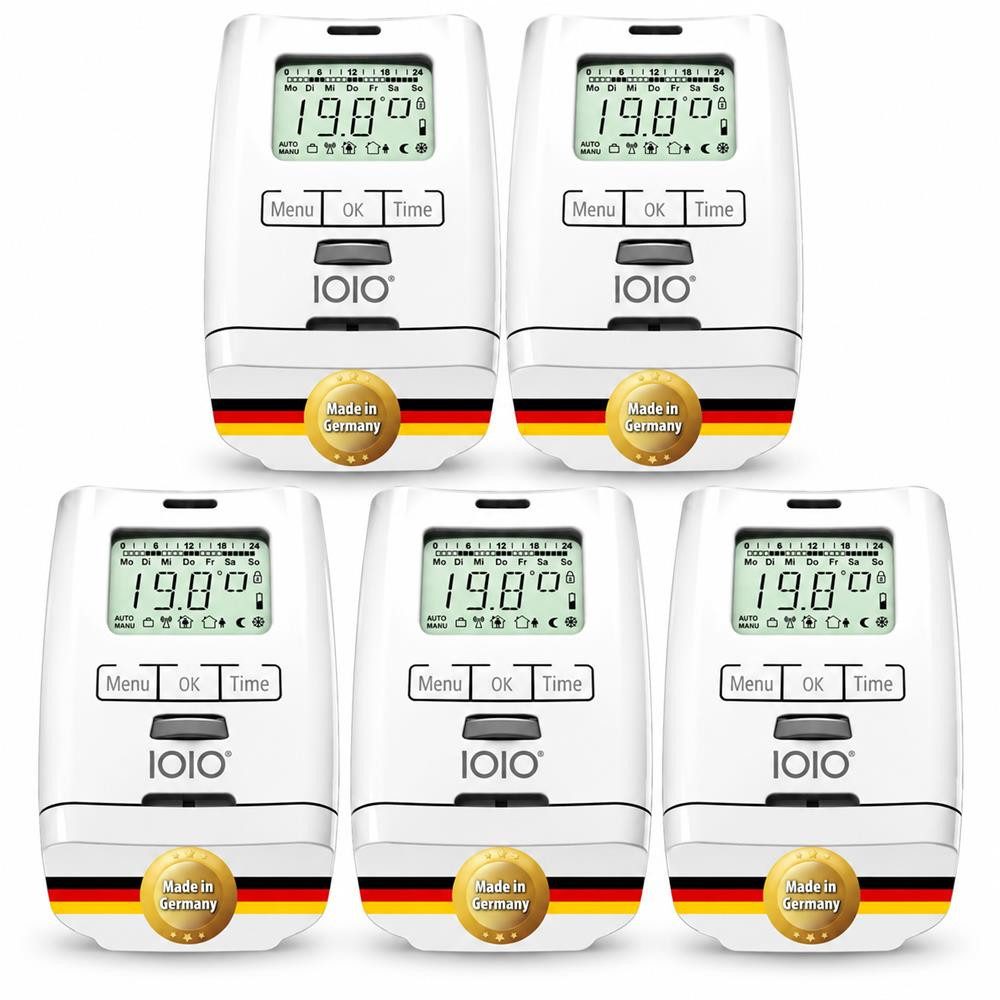 IOIO Heizkörperthermostat HT 2000 Heizungsthermostat digital programmierbar LCD Display, (5er Pack) Heizungsregler elektronisches Thermostat Batterie Heizkörper Regler