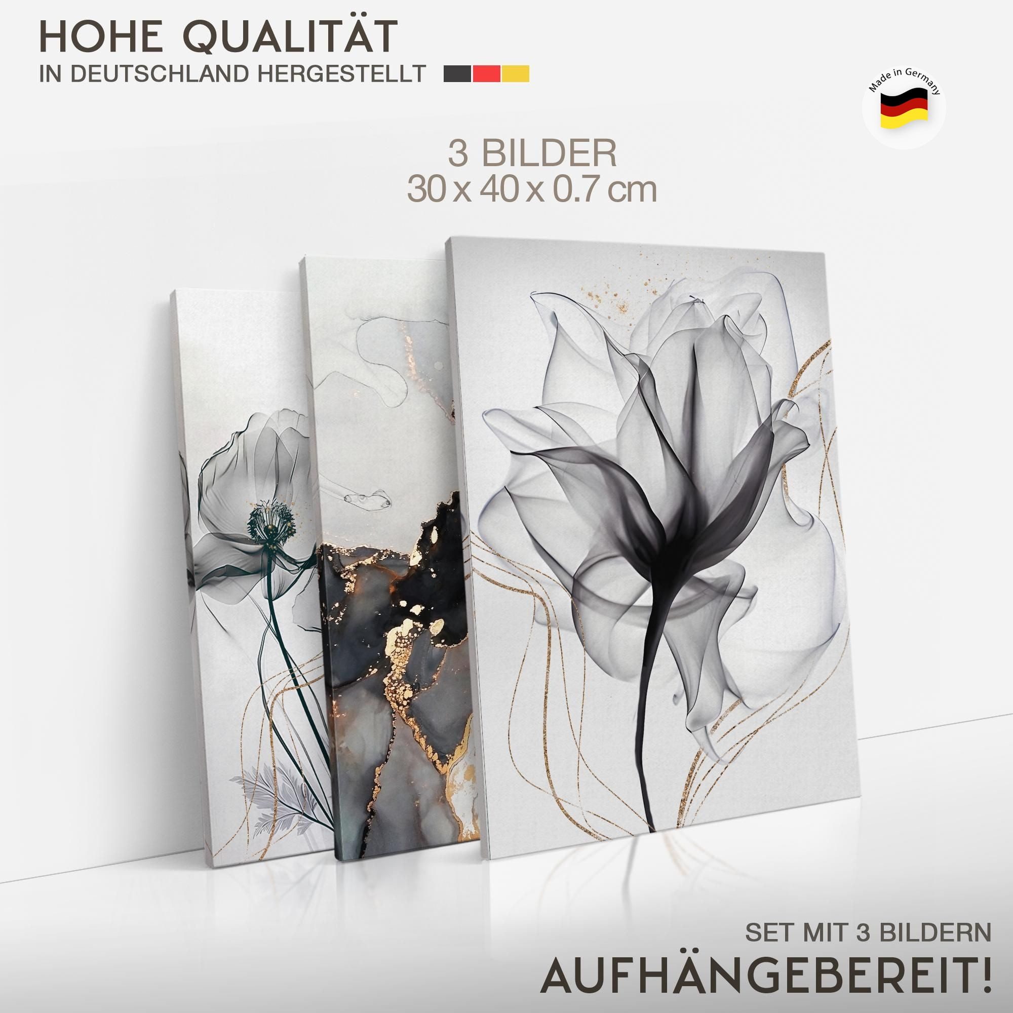 Novart Wandbild Wohnzimmer Blumen Schwarz Abstrakt Feuer, (3 St) – Bild 4 von 5
