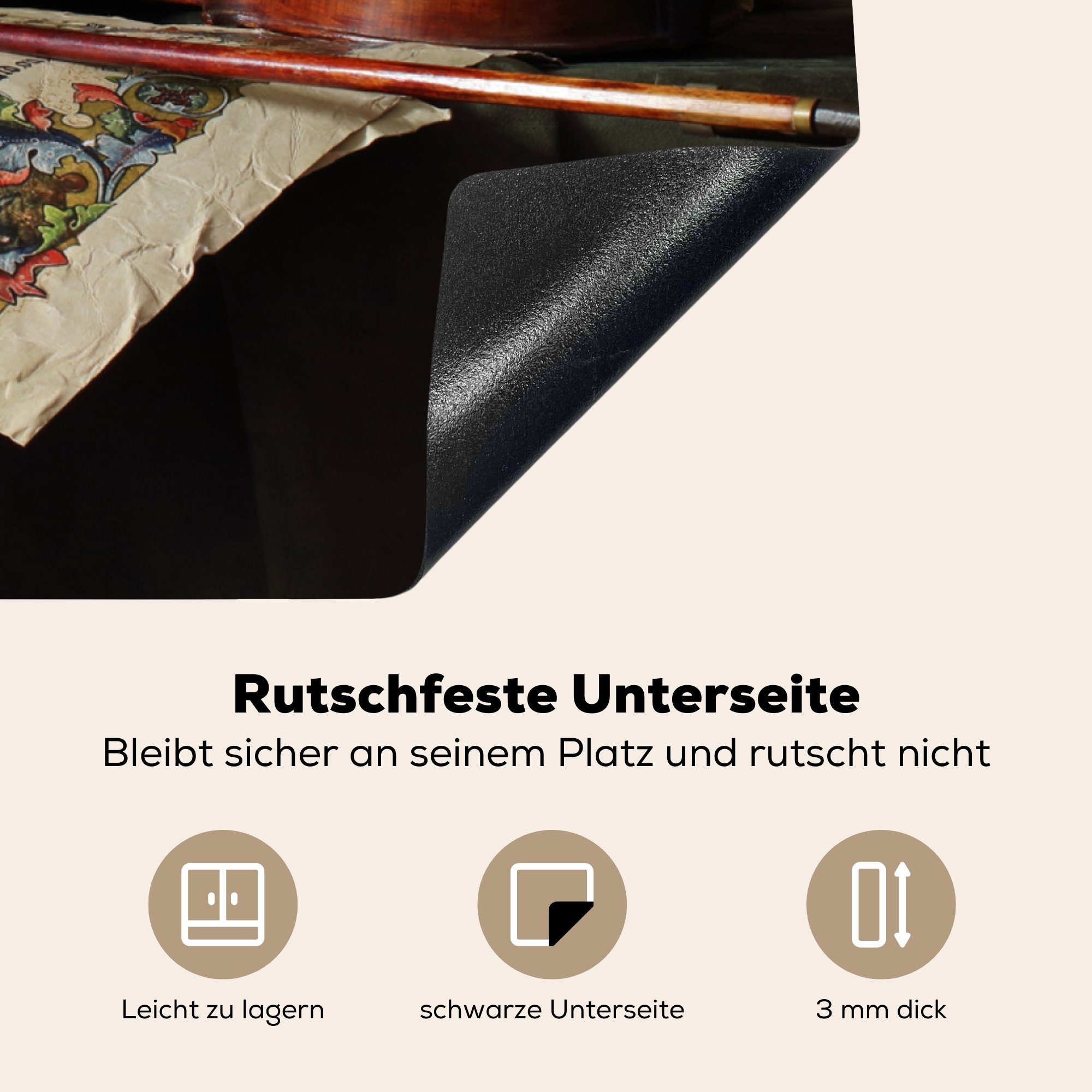 MuchoWow Herdblende-/Abdeckplatte Stilleben - cm, Geige, Vinyl, Rosen für küche (1 78x78 - tlg), Ceranfeldabdeckung, Arbeitsplatte