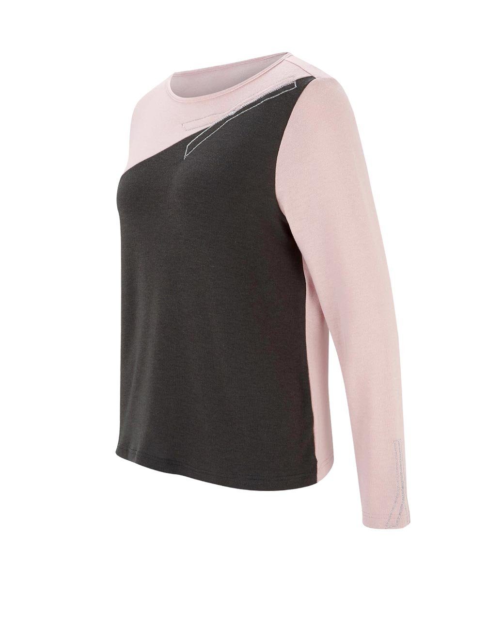 creation L m. Stickerei, Rundhalsshirt Damen Jerseyshirt CRÉATION L rosé-grau