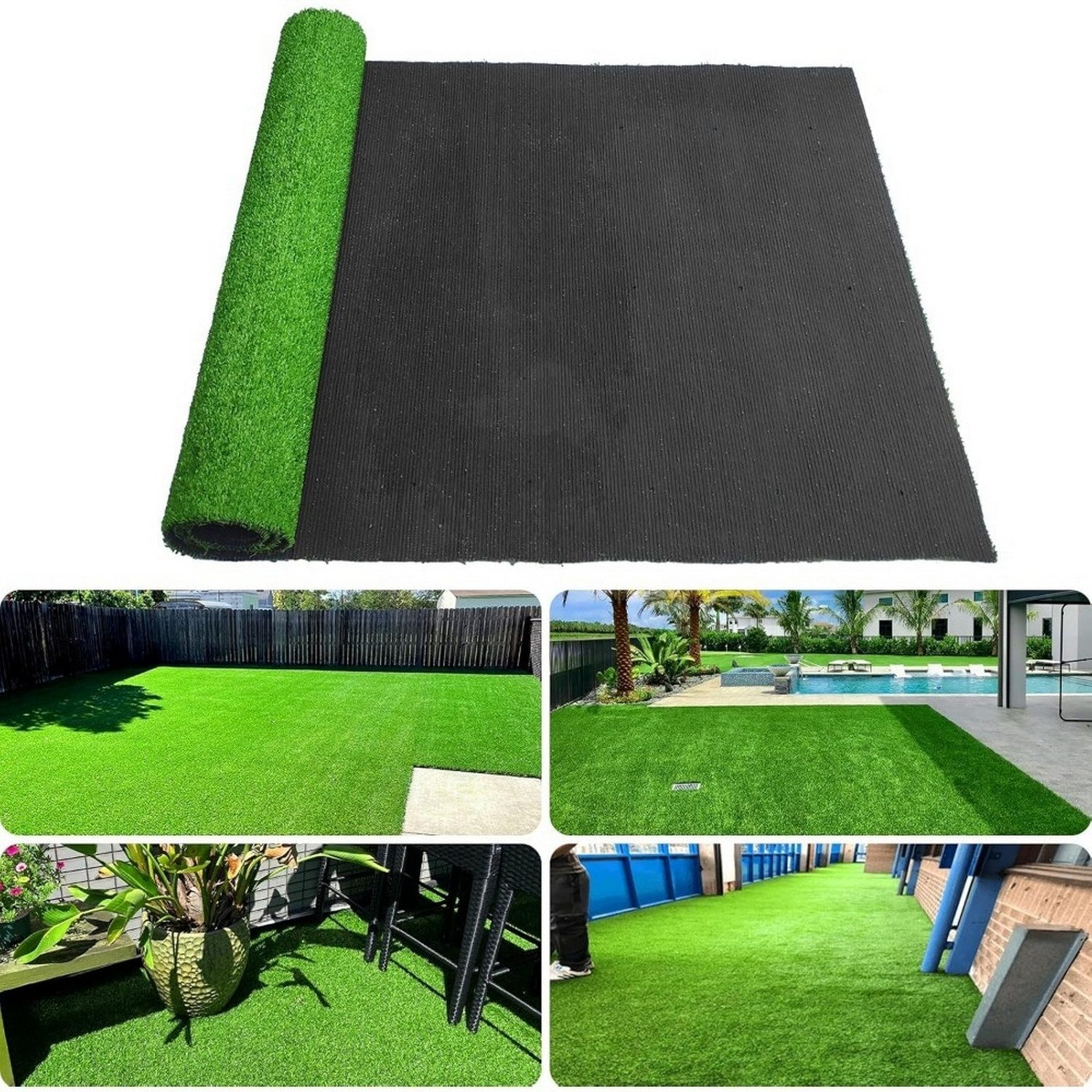 FANNOU Kunstrasen 1m x 5m, Höhe:2cm, Artificial Turf Mat mit Drainage Holes, für Innen-/Außen-Bereiche für Haustiere, Garten, Terrasse Dekor