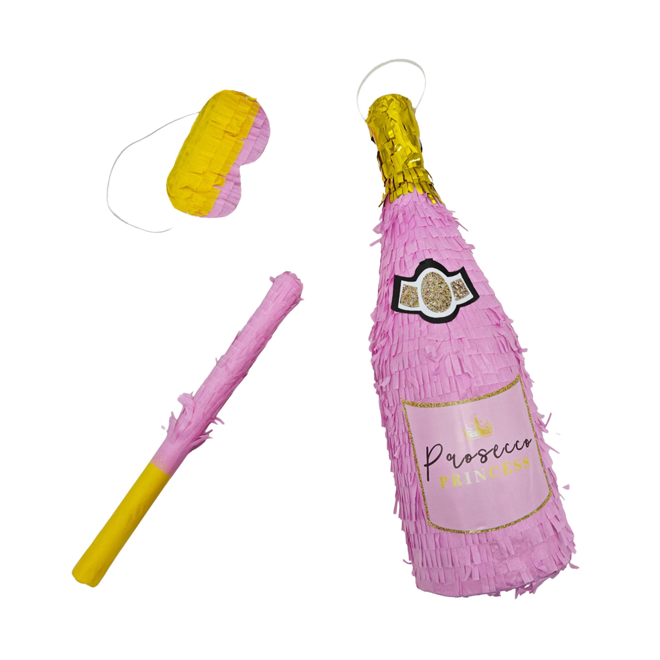 relaxdays Pinata Set Sektflasche mit Stab & Maske