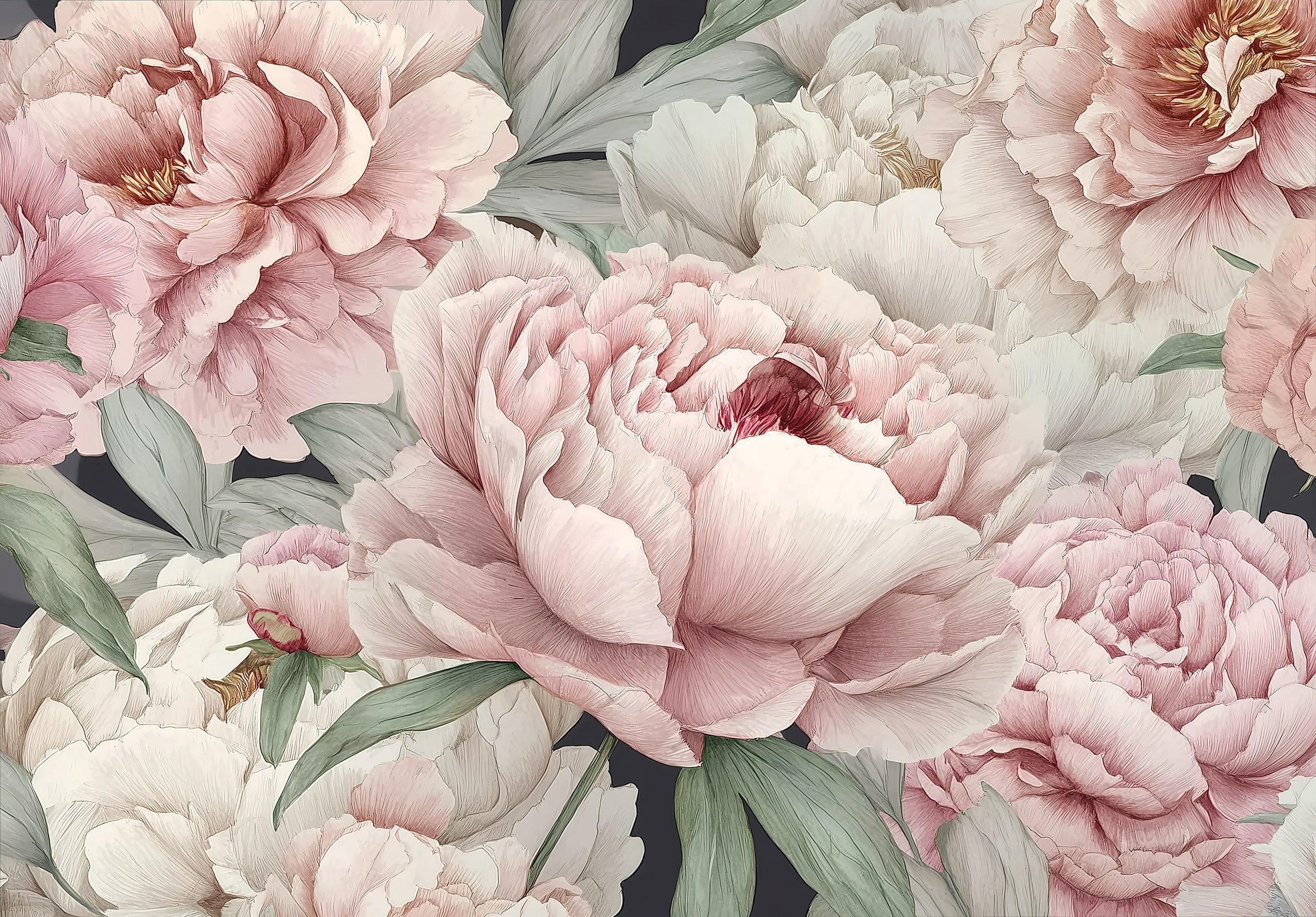 Wallarena Fototapete Blumen Pfingstrosen - Mehrfarbig - Elegant - Vlies - Schlafzimmer, glatt, (2 St), 100x70cm
