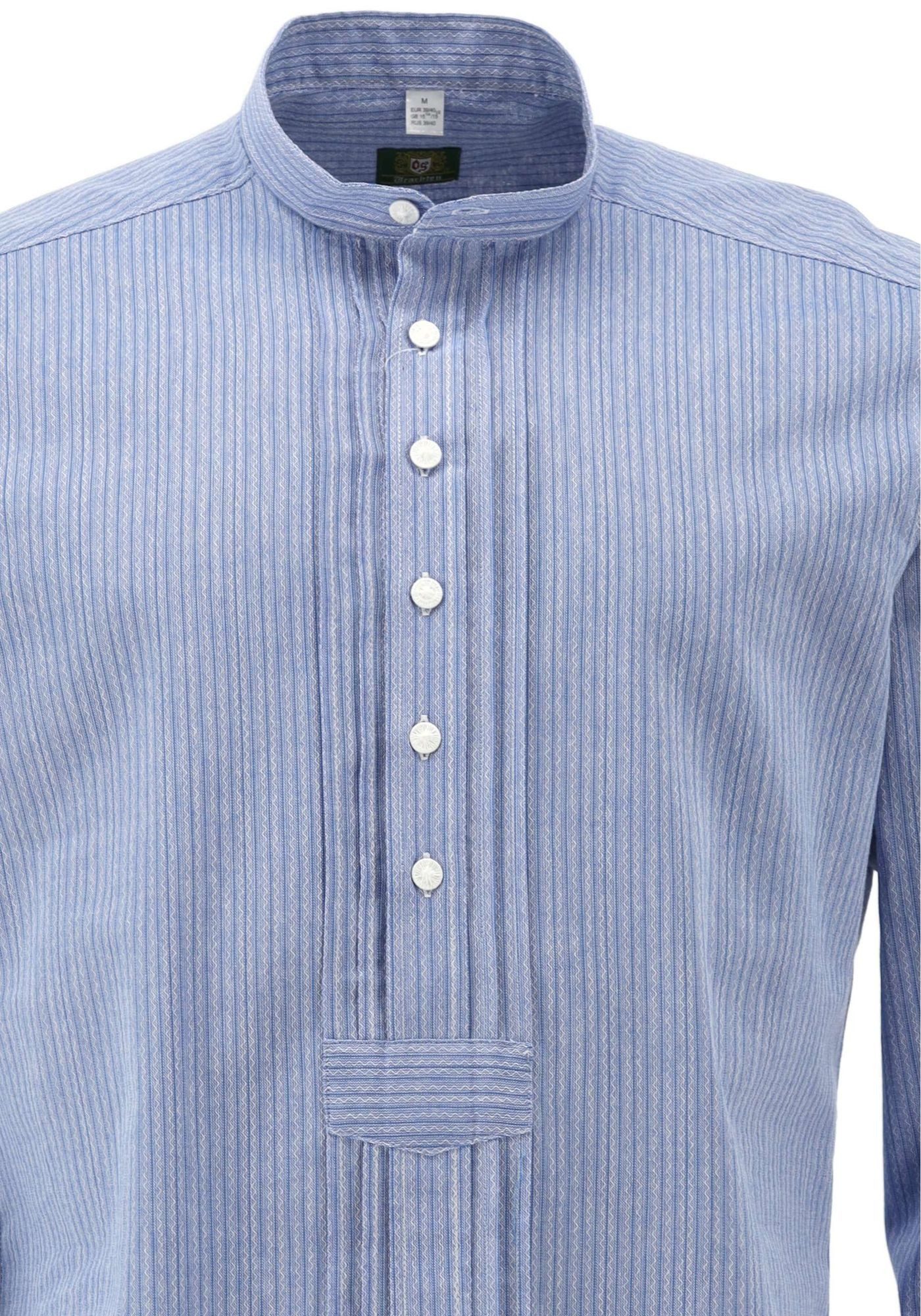OS Trachten Trachtenhemd Hazau Slim Fit, Stehkragen, 1/1-Arm, Schlupfform, Pfoad mit 2x2 Biesen