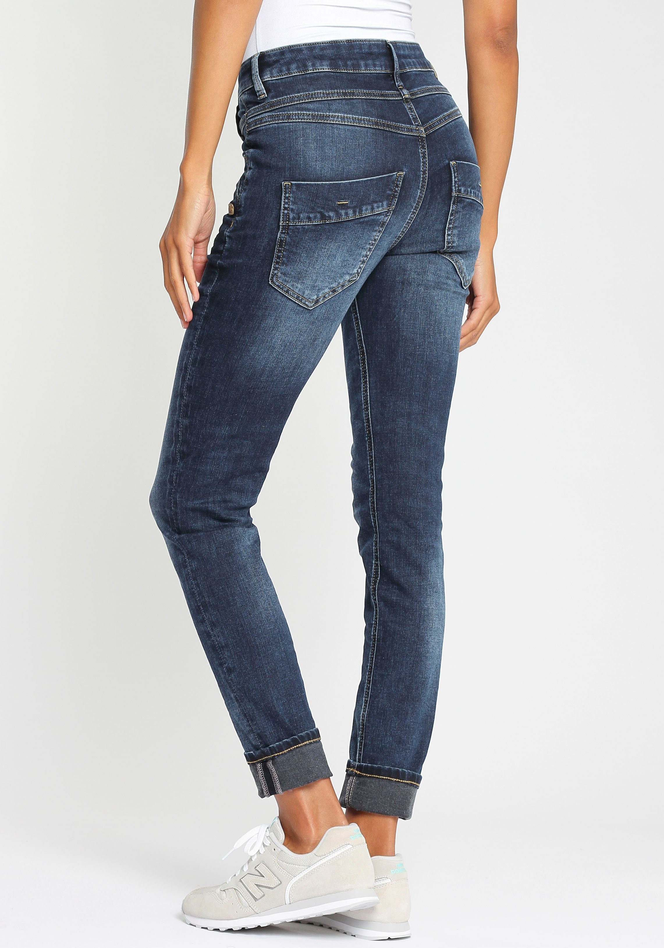 GANG Slim-fit-Jeans 94CARLI dark mit Knopfleiste offener blue
