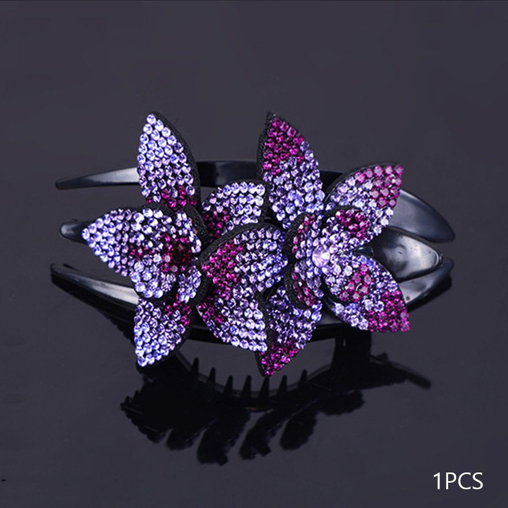 Mehrfarbig Diadem Doppelter Mit Blume, Blusmart Stilvolle Strass-Haarspange