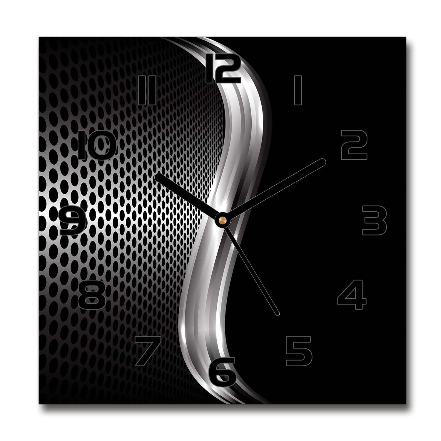 Tulup Uhr Wanduhr aus Glas Glasbild Glasuhr Gehärtetes Glas 30 cm x 30 cm (Metall Abstraktion) Schwarze-Zeiger