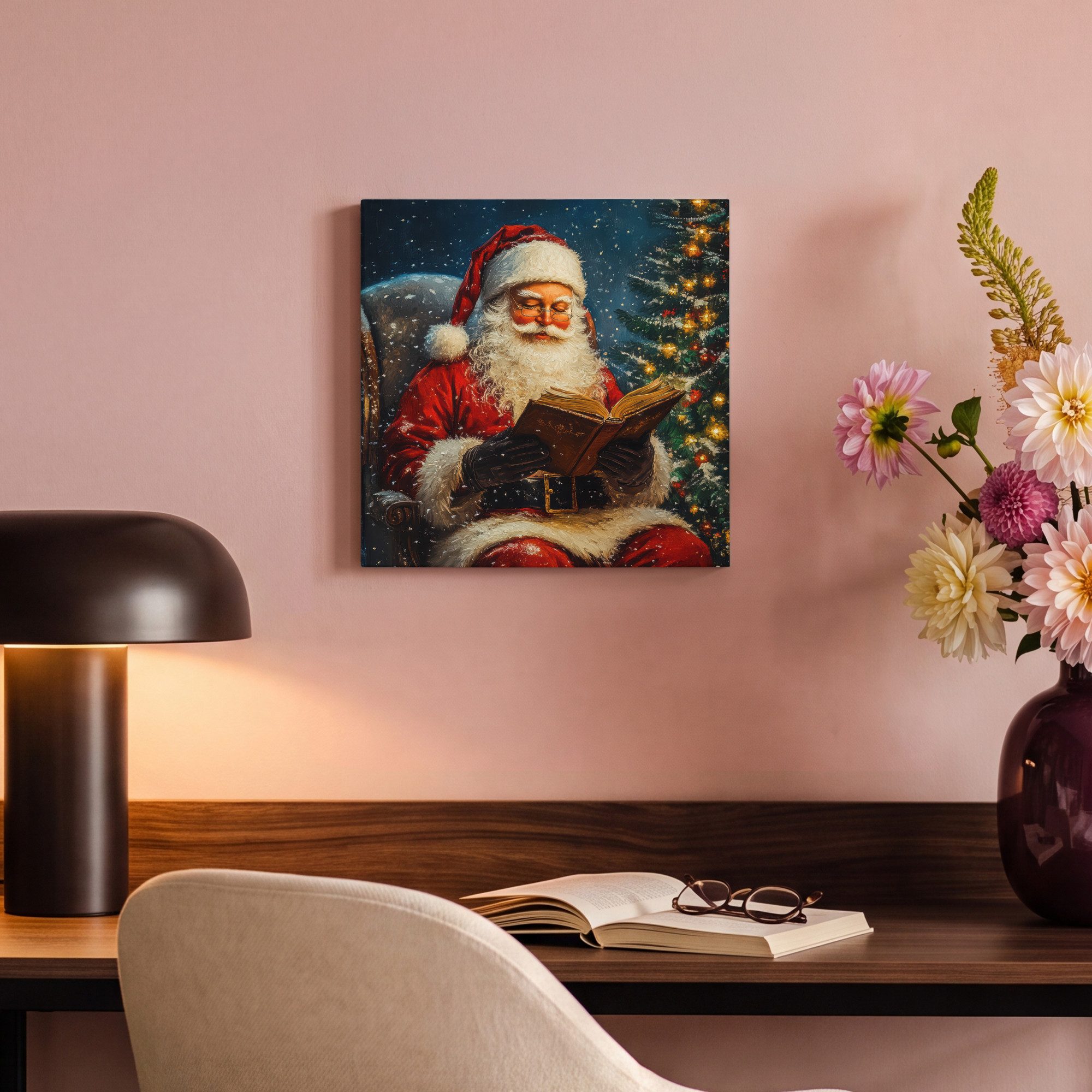 OneMillionCanvasses® Leinwandbild Weihnachtsmann - Weihnachten - Winter - Weihnachtsbaum, Fotodruck (1 St), Leinwand Bilder Klein, Wand Dekoration Aesthetic 30x – Bild 4 von 5