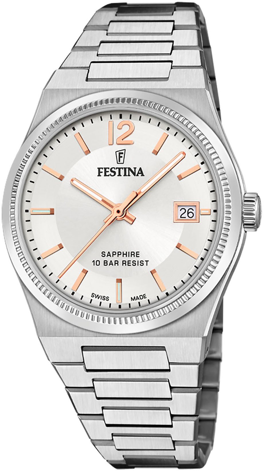 Festina Quarzuhr Rivé Collection F20035/2, Armbanduhr, Damenuhr, Swiss Made, Saphirglas, bis 10 bar wasserdicht