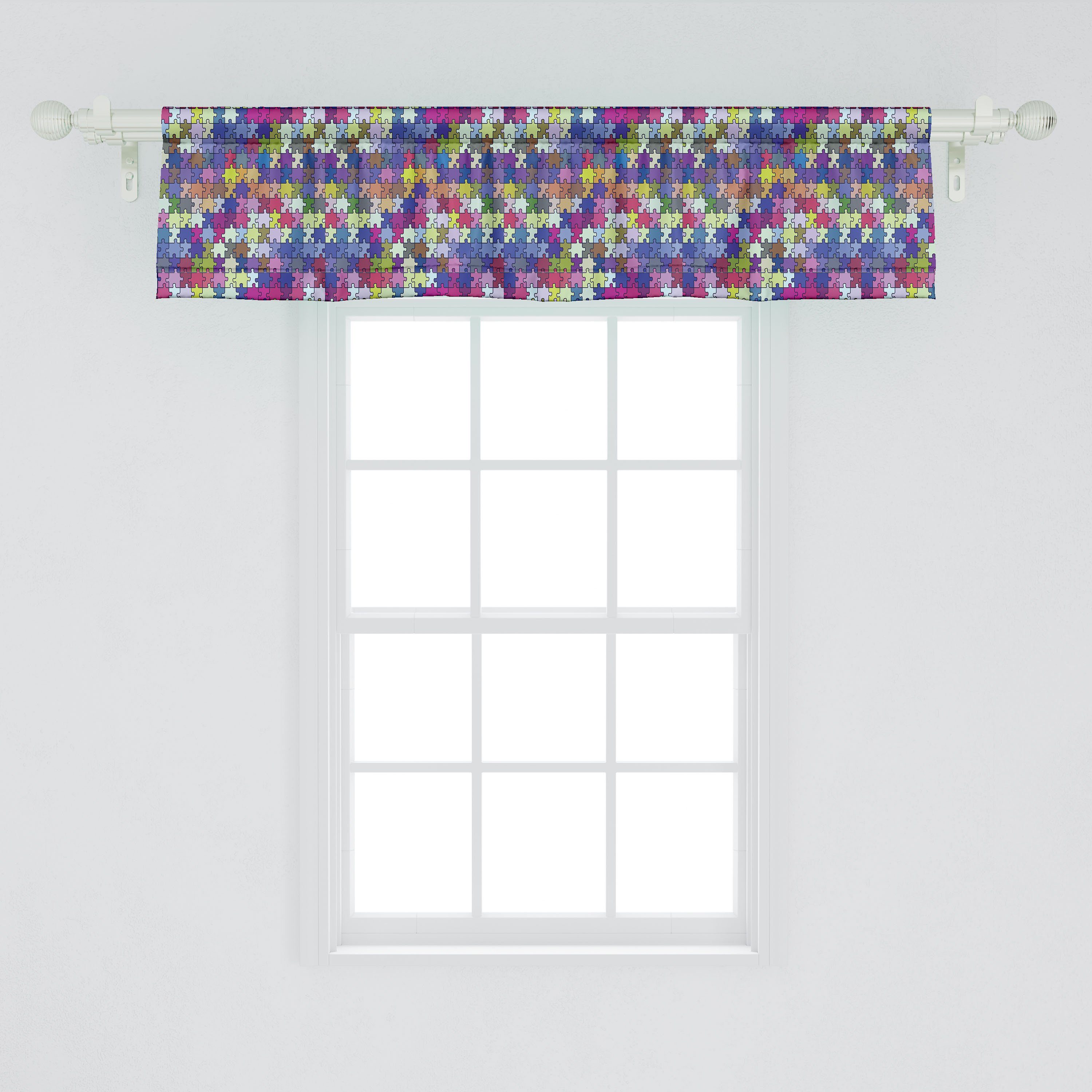 Dekor Microfaser, Puzzle Vorhang mit für Abstrakt Küche drucken Volant Hobby Stangentasche, Scheibengardine Abakuhaus, Schlafzimmer Vivid