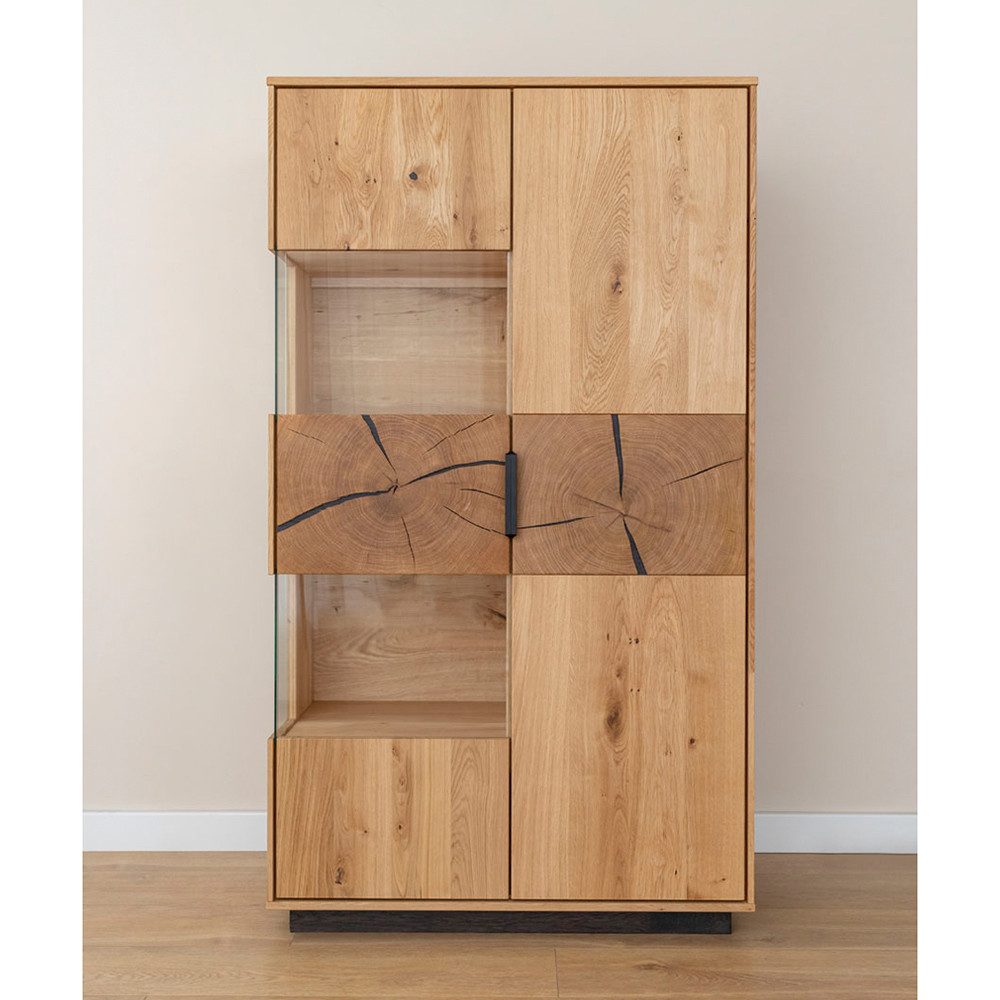 Lomadox Vitrine TIVAT-163 Eiche massiv geölt, 83 cm breit, stehend / hängend, inkl. Beleuchtung