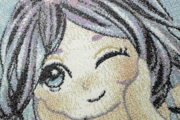 Kinderteppich Meerjungfrau Designer Teppich Kinderzimmer Spielteppich Blumen Wasserblasen creme gelb blau weiß, Carpetia, rechteckig, Höhe: 9 mm