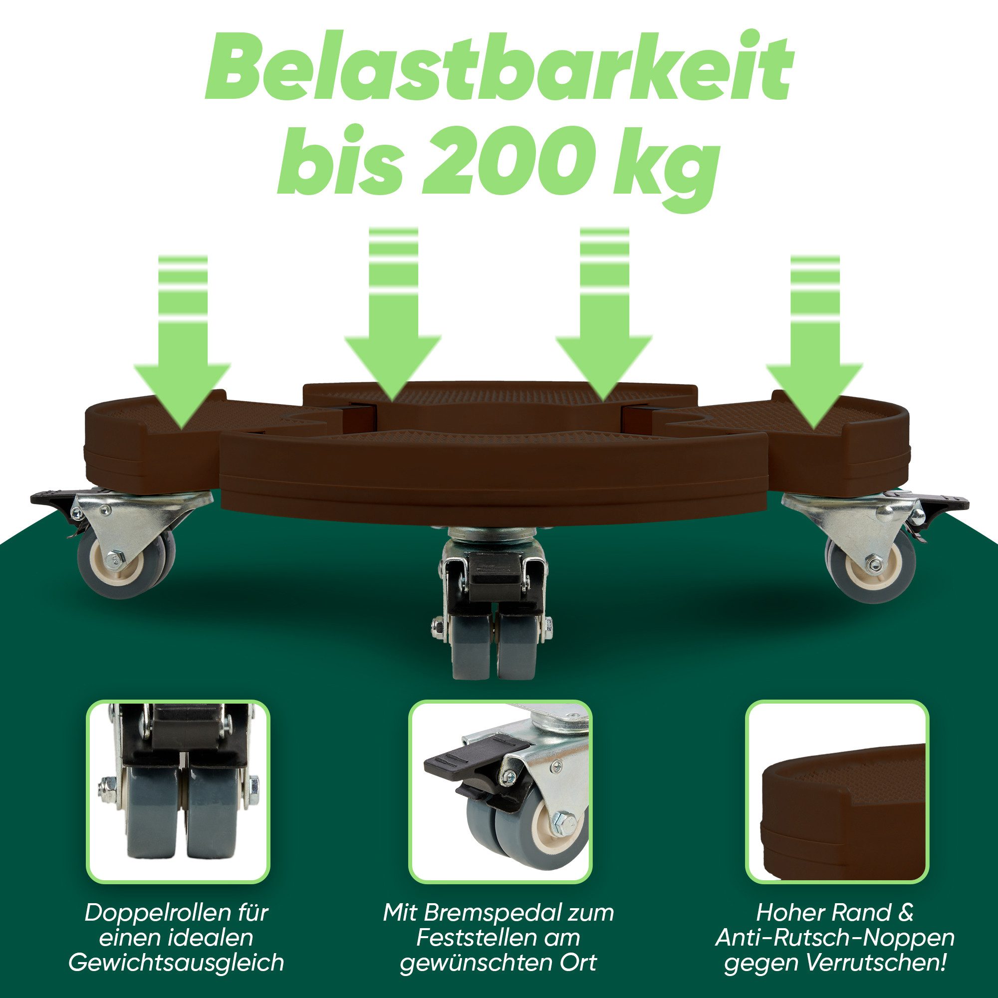 GREENTYPE Pflanzenroller GREENTYPE, Tragkraft 200 kg, Feststellbremse, 4 x Lenkrollen