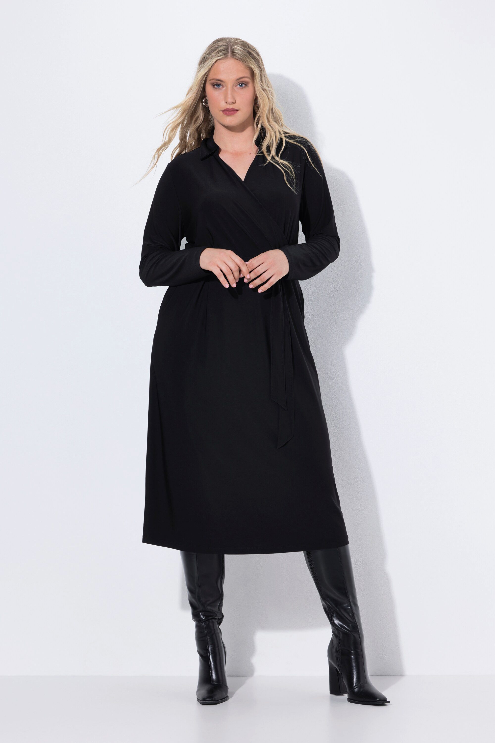Ulla Popken Midikleid Midikleid Wickeloptik Hemdkragen günstig online kaufen