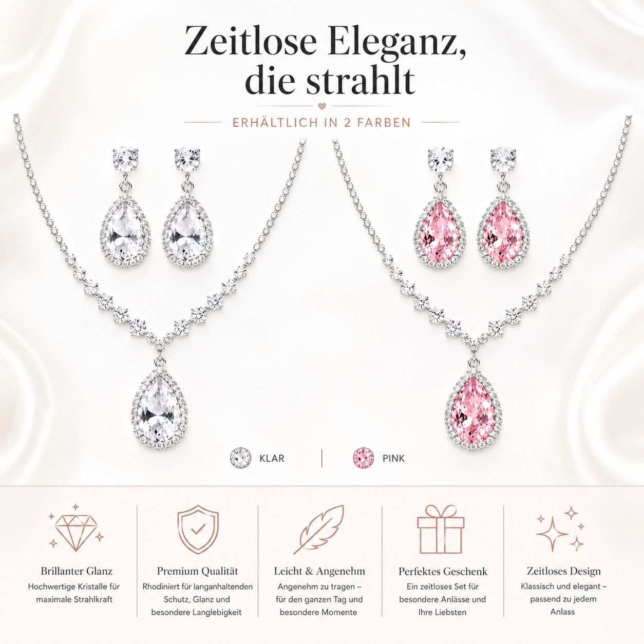 Taffstyle Schmuckset Elegantes Schmuck Set Halskette & Ohrringe Tropfen Design mit Zirkonia (Funkelndes Set aus Kette und Ohrringen mit glitzernden Zirkonia-Steinen – perfekt für Abendmode und besondere Anlässe), mit Zirkonia