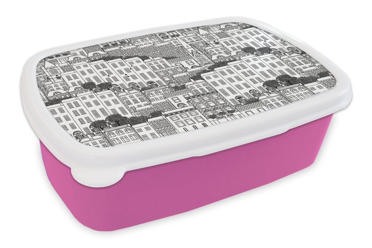 Skyline (2-tlg), für - Kunststoff, Mädchen, Brotdose Snackbox, Brotbox Erwachsene, Kinder, Dublin MuchoWow Lunchbox Muster, - Kunststoff rosa