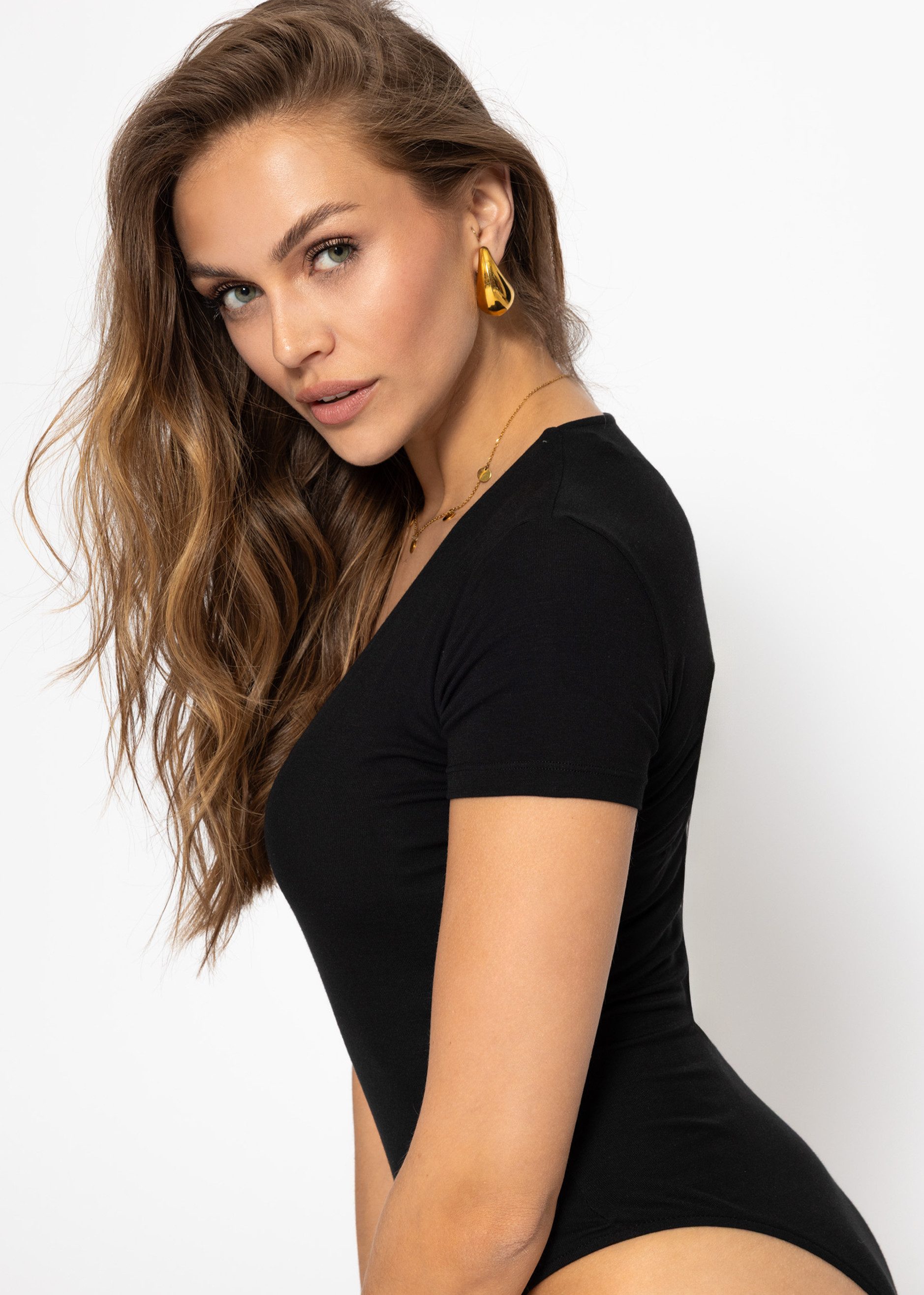 SASSYCLASSY Body Kurzarm Body Damen mit V-Ausschnitt Elegant