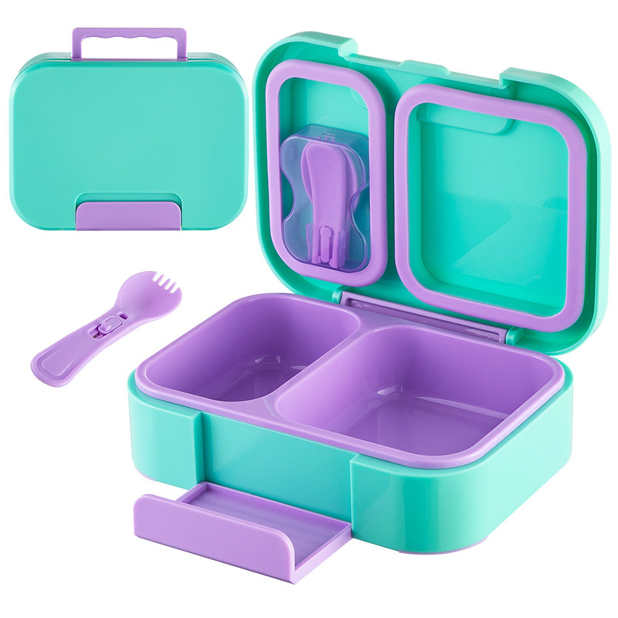 Fyrove Lunchbox Brotdose, Lunchbox, Bento Box, Frühstücksdose, Brotdose Kinder, (1 x Brotdose, 1 x Löffel), Auslaufsicher, BPA-frei, mikrowellen- & spülmaschinenfest, Löffel