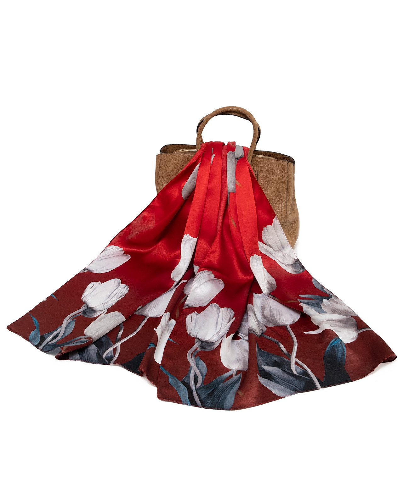 MayTree Seidenschal Tulpen rot, 55 x 175 cm, leichter Damen-Schal, alljährig, (Stück), Seidentuch 100% Seide