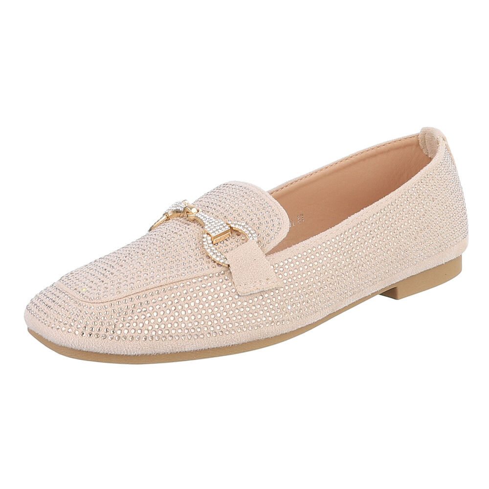 Ital-Design Loafers mit Glitzerdetails für Damen – Eleganter Komfort Slipper (91261585) Blockabsatz Mokassins in Beige