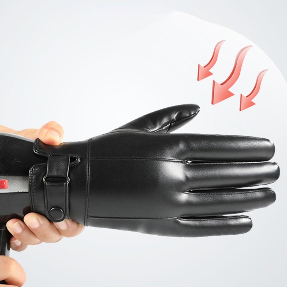PU-Leder Autofahren Lederhandschuhe Herren Handschuhe Wasserdicht Touchscreen HOME Handschuhe Winterhandschuhe Fleece Radfahren, für (Paar) Outdoor Leatherette Schwarz-4 LAPA