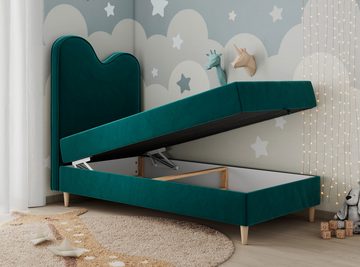 MKS MÖBEL Kinderbett FLOW, Boxspringbett für Kinder, mit hohem Kopfteil, Einzelbett mit Matratze