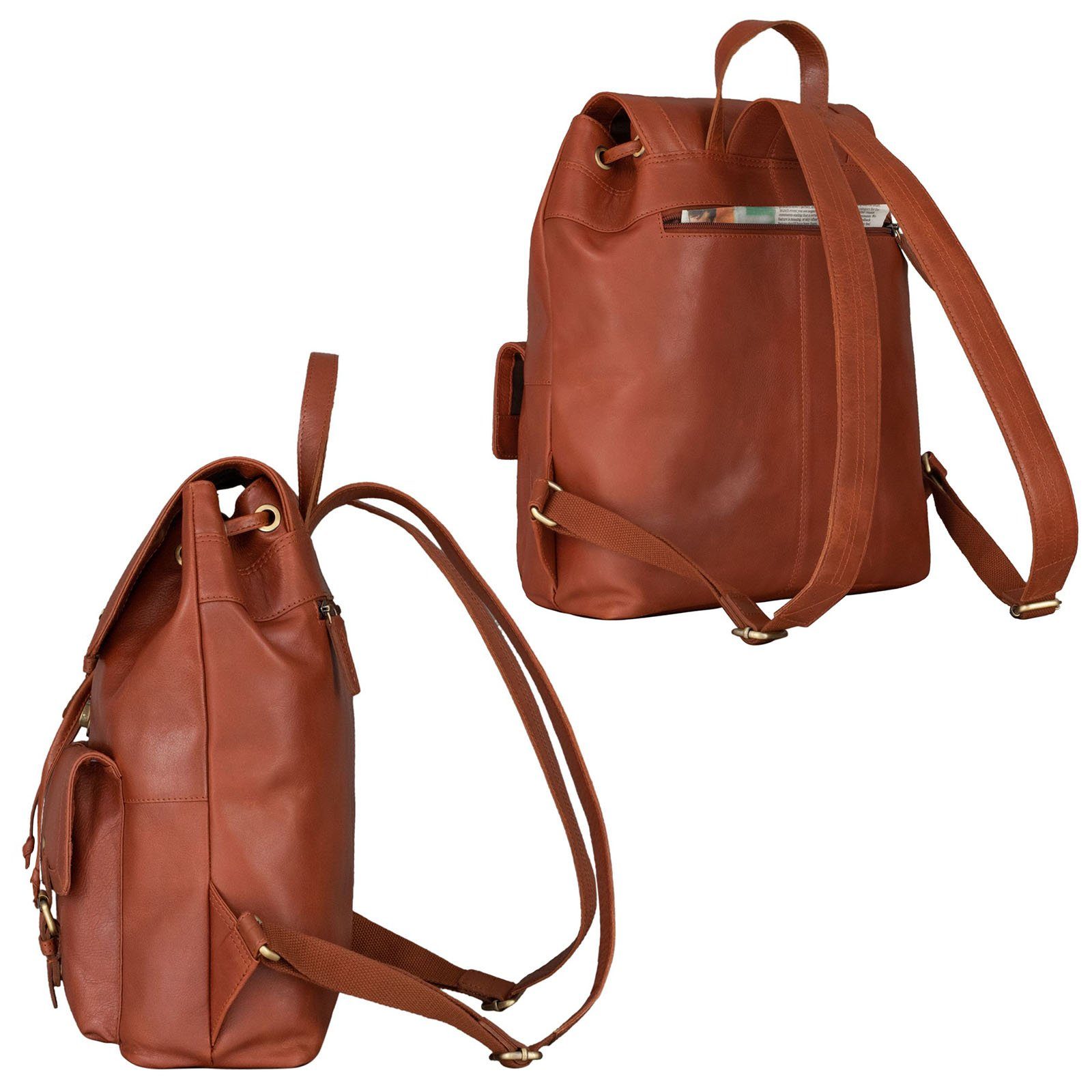 - "Nora" Großer brandy vegetabil Vintage Lederrucksack STILORD Notebook-Rucksack