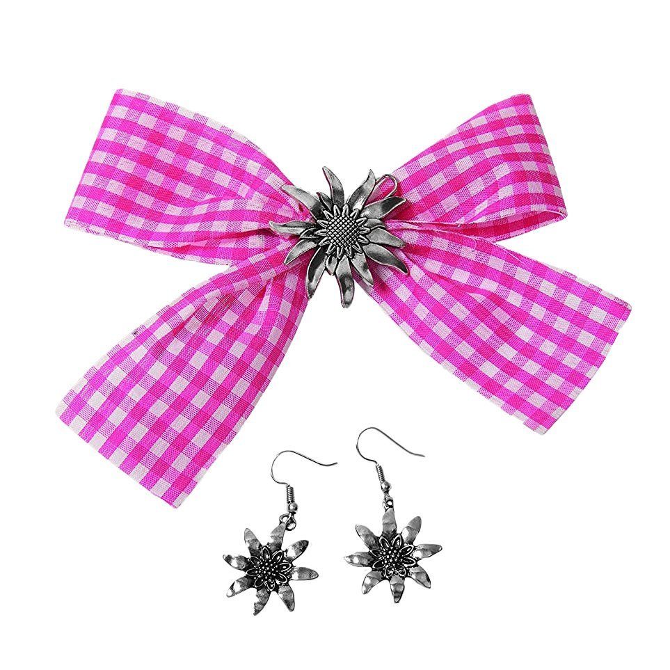 Metamorph Paar Ohrhaken Schmuckset Oktoberfest, Dreiteiliges Trachten-Set mit Edelweiß-Blüte