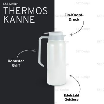 S&T Design Isolierkanne Thermoskanne Teekanne Kaffekanne, (1.5 Liter, 12h heiß 24h kalt), doppelwandig 304 Edelstahl Gehäuse Quick Press Verschluss