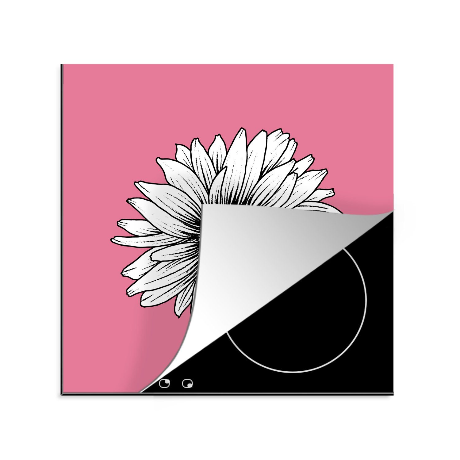 MuchoWow Herdblende-/Abdeckplatte Blumen - Sonnenblume - Vintage - Natur, Vinyl, (1 tlg), 78x78 cm, Ceranfeldabdeckung, Arbeitsplatte für küche