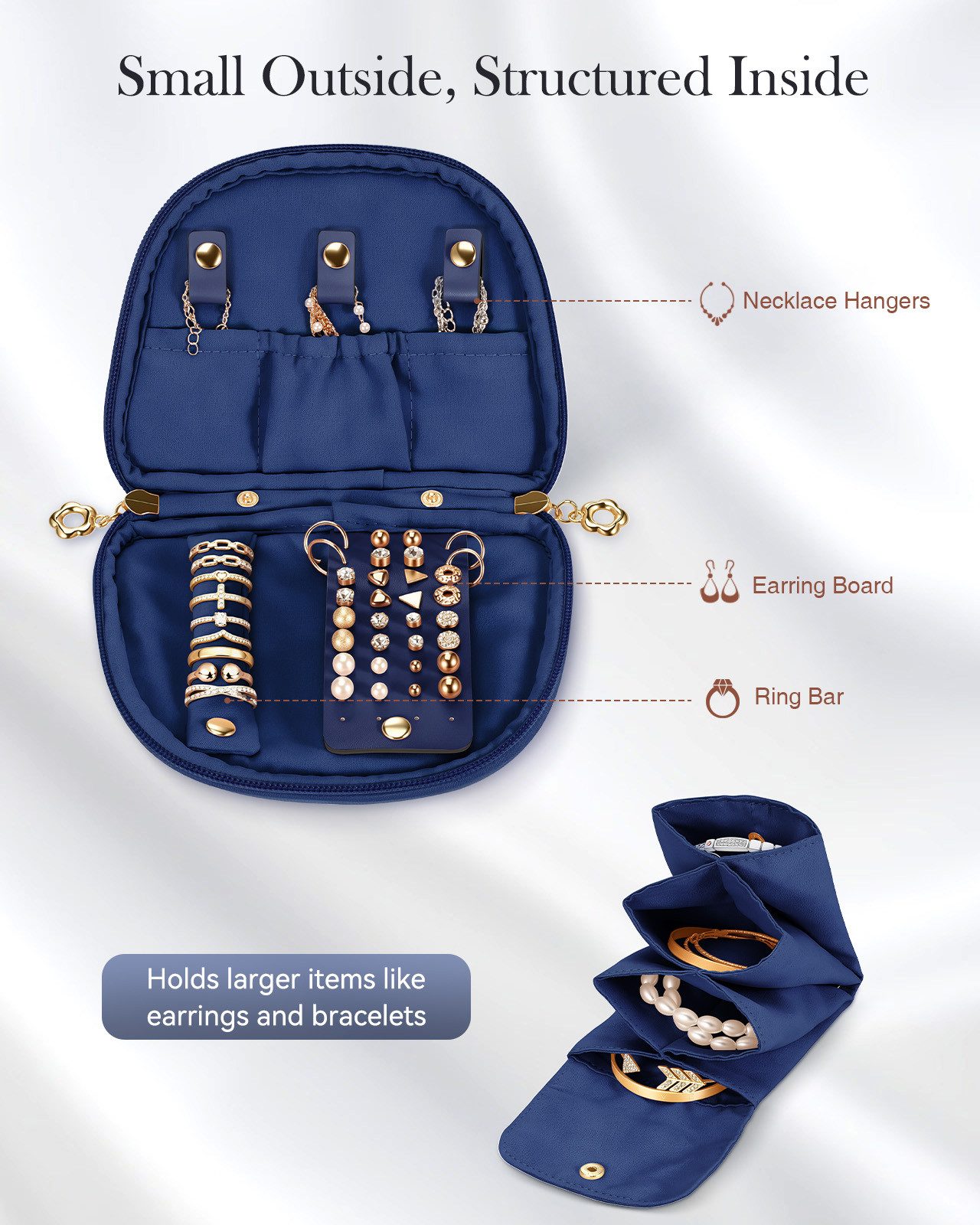 Fintie Schmuckkasten Reise Schmuckkästchen Samt-Schmuckbeutel mit 4 Fächern für Schmuck, tragbare kleine Schmucktasche für Ohrringe,Halsketten,Ringe,Armbänder – Bild 2 von 5