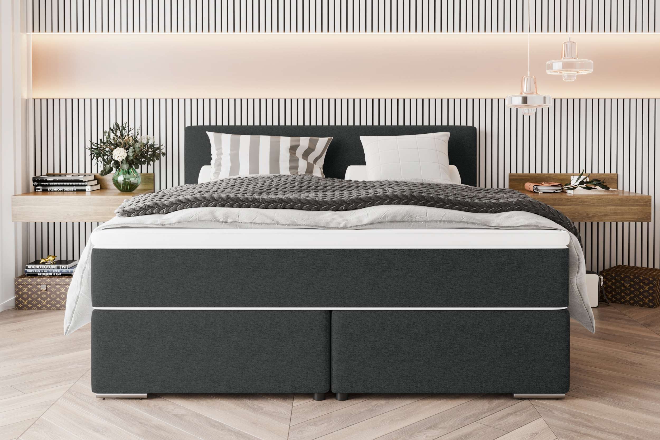 99rooms Boxspringbett Phönix (Schlafzimmerbett, Bett), mit Taschenfederkernmatratze und Topper, in Webstoff MALMO_NEW