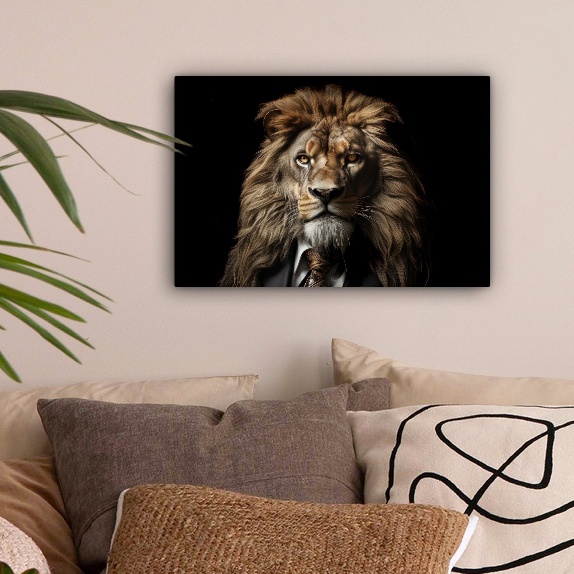 OneMillionCanvasses® Leinwandbild Löwe - Porträt - Schwarz - Tier, Fotodruck (1 St), Wandbild, Deko Schlafzimmer Wohnzimmer Flur 20x20 cm – Bild 2 von 5