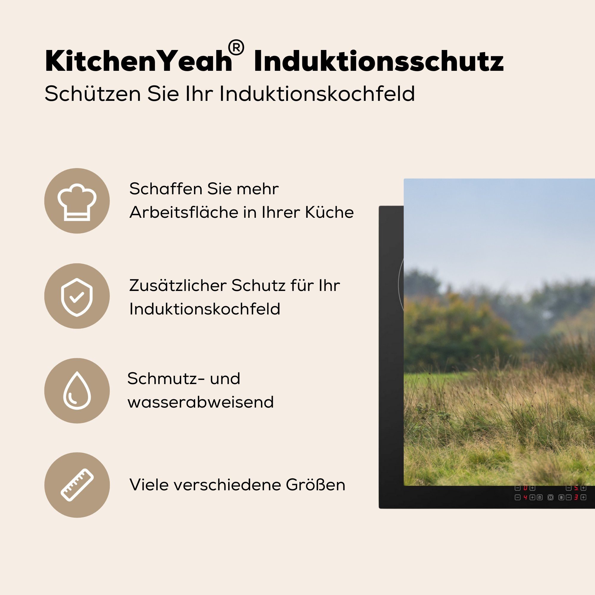 MuchoWow Herdblende-/Abdeckplatte Hirsche - Ceranfeldabdeckung Schutz Gras, Geweihe tlg), küche, cm, Vinyl, 81x52 Induktionskochfeld (1 - für die