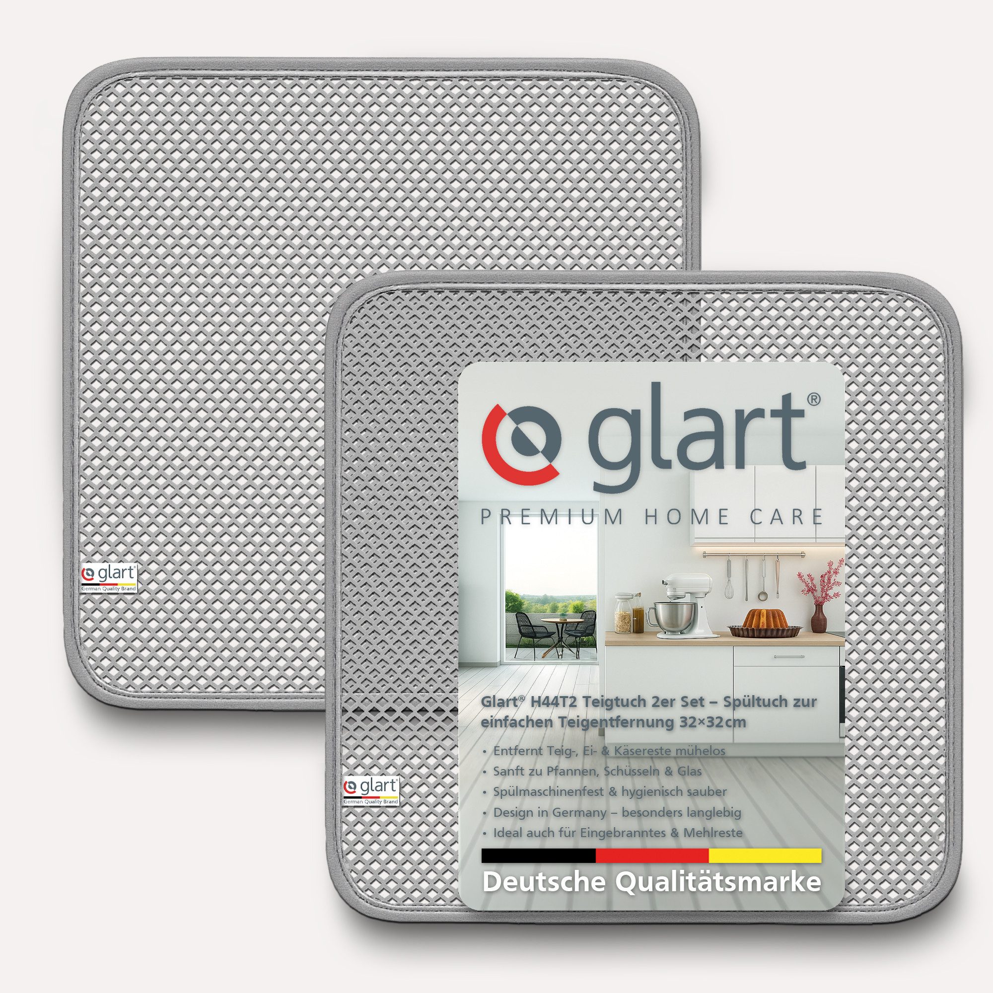 Glart H44T2 2er-Set Teigreinigungstuch 32x32cm für Schüsseln Besen Edelstahl Mikrofasertuch (100% Polyester, 32x32 cm)