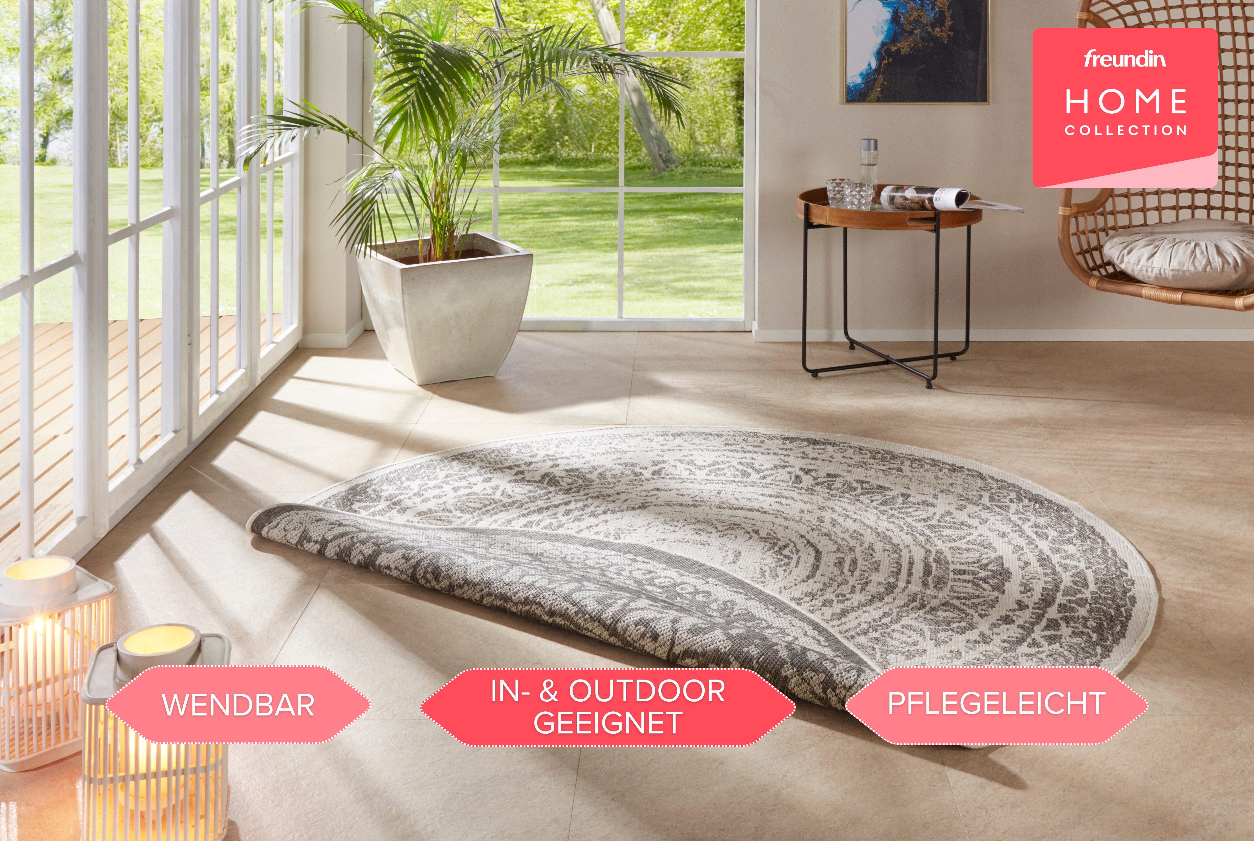 HANSE Home Teppich Rosica, rund, Höhe: 5 mm, In-& Outdoor, Wetterfest, Balkon, Garten, Wohnzimmer, Wasserfest