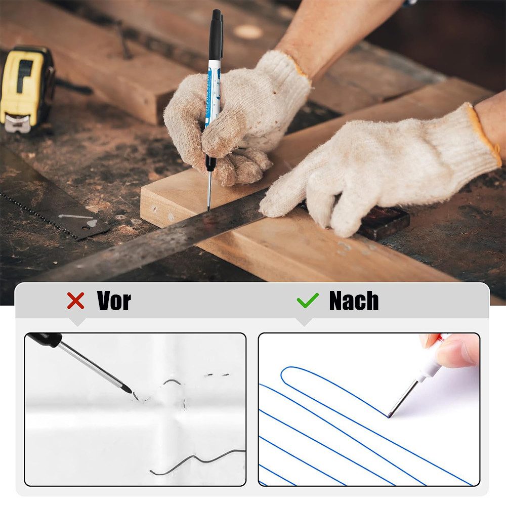 TUWENA Marker 8 Stück Tieflochmarker, 30mm Extralange Spitze Bohrlochmarkierungen, (8-tlg), Markierungsstift für Holz, Kunststoff, Wand, Metall, Baustellen Stif – Bild 5 von 5