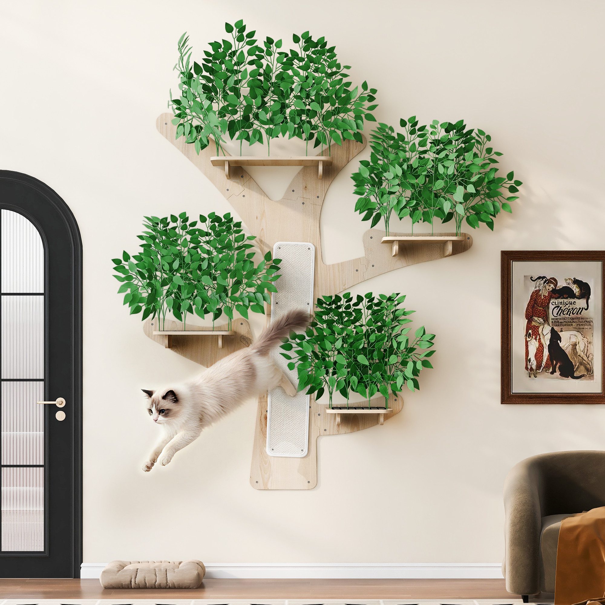 Flieks Kratzbaum, Wand-Kratzbaum in Baumform Katzenkletterbaum aus Kiefernholz 155×210cm