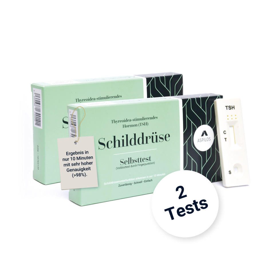 ASPILOS Hämoglobin-Schnelltest Schilddrüsen Unterfunktion Selbsttest für Zuhause in 10 Minuten, Bluttest, selbst durchführbar, TSH-Wert, 2-tlg., Schilddrüsenunterfunktion Test, zum selbstdurchführen