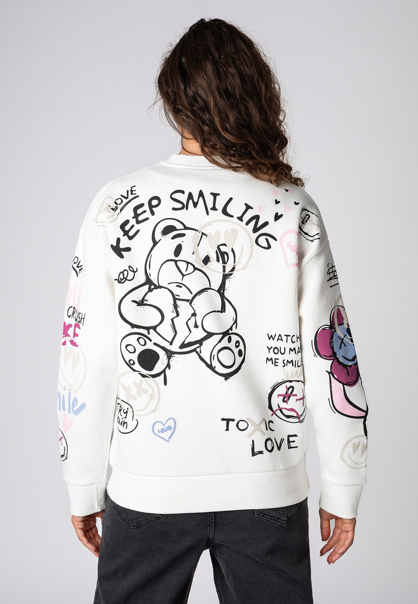 SUBLEVEL Sweatshirt Damen Pullover langarm im Alloverprint Sweater, Sweatpu günstig online kaufen