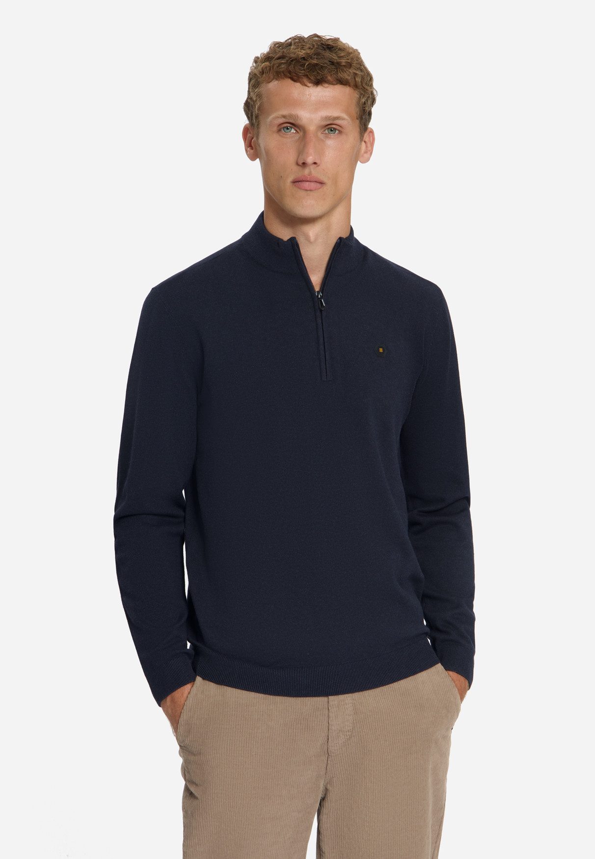 NO EXCESS Strickpullover Pullover Half Zip Melange, Dark Night