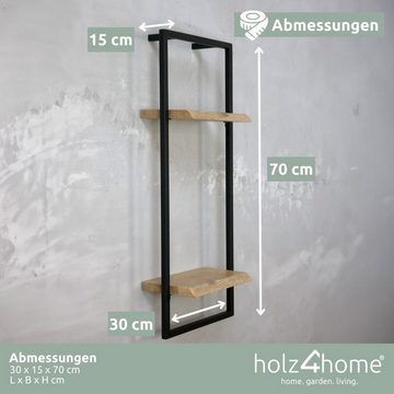 holz4home Wandregal High schwarz Hochwertiges Eichenholz, 70x30x15cm, Ohne Baumkante
