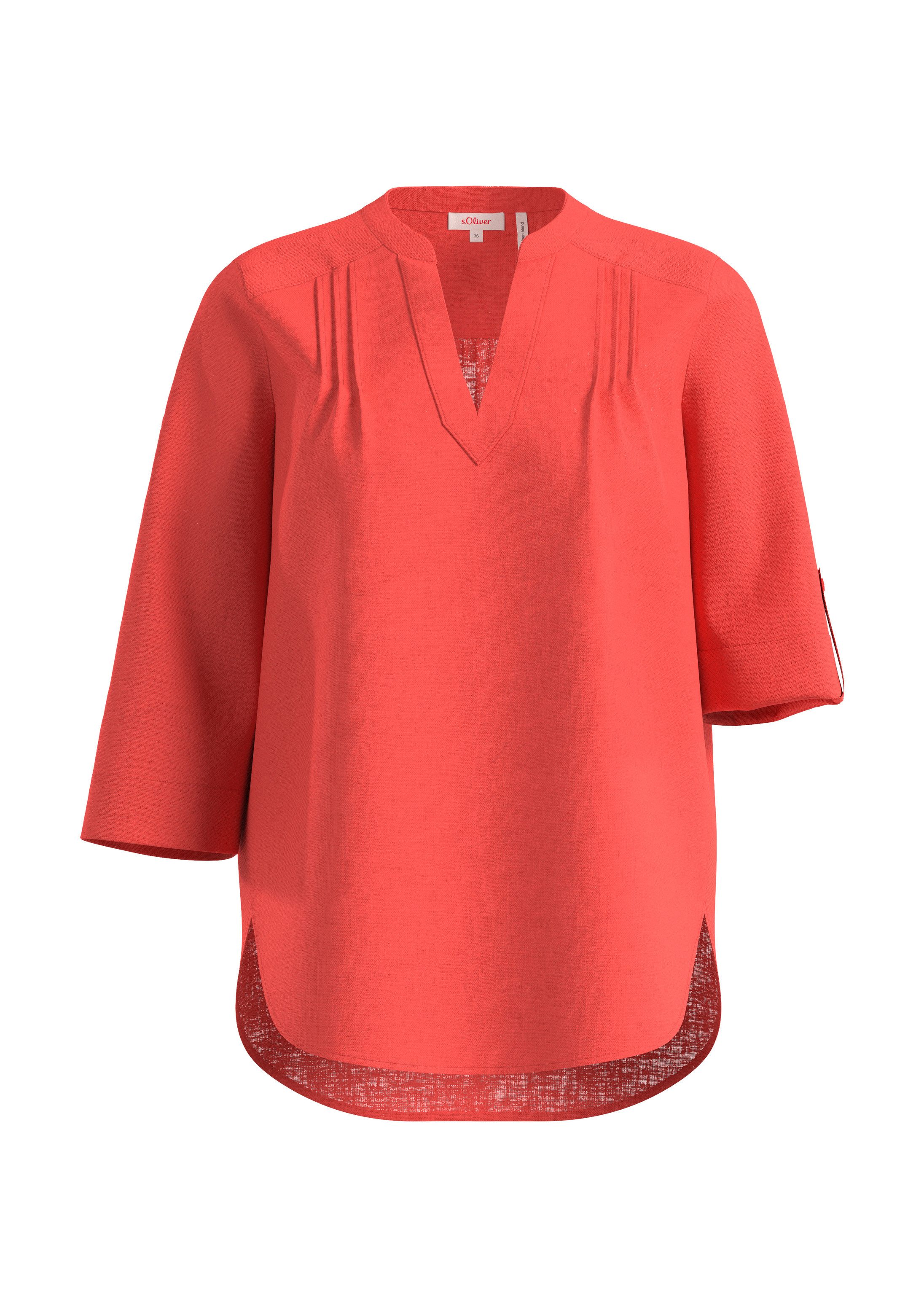 s.Oliver Kurzarmbluse Bluse Leinenbluse mit 3/4-Arm und Tunika-Ausschnitt