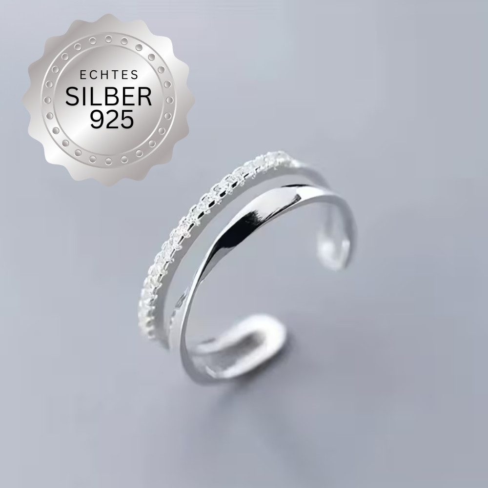 XCOAST Fingerring XCOAST Ring Damen 925 Silber – Infinity Line Unendlichkeitsring (1-tlg., Größe verstellbar), doppellagiges Design, Zirkonia, minimalistisch