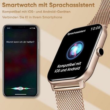 Dachma Smartwatch (1,85 Zoll, Android iOS), Telefonfunktion Damen Whatsapp Funktion schrittzähler Uhr 3 Armband