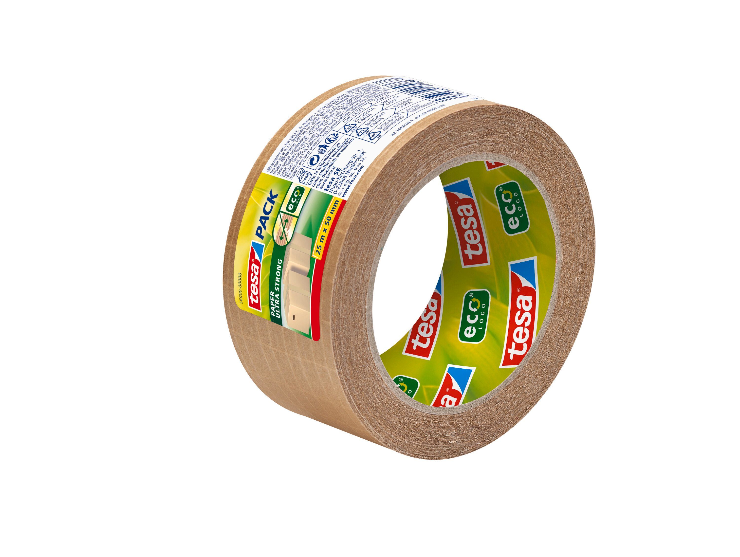 1 ecoLogo Klebeband Ultra Strong Verschließen Paper - 50mm) Verpacken Paketklebeband Rolle - Ultra einfaches : 25m (Packung, 1-St., tesapack x & ecoLogo, 25m Strong tesapack 50mm braun tesa - Paper