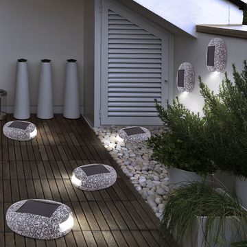 etc-shop Gartenleuchte, LED-Leuchtmittel fest verbaut, 3er Set LED Solar Außen Lampe Stein Design Deko Lampen Garten Beet Weg