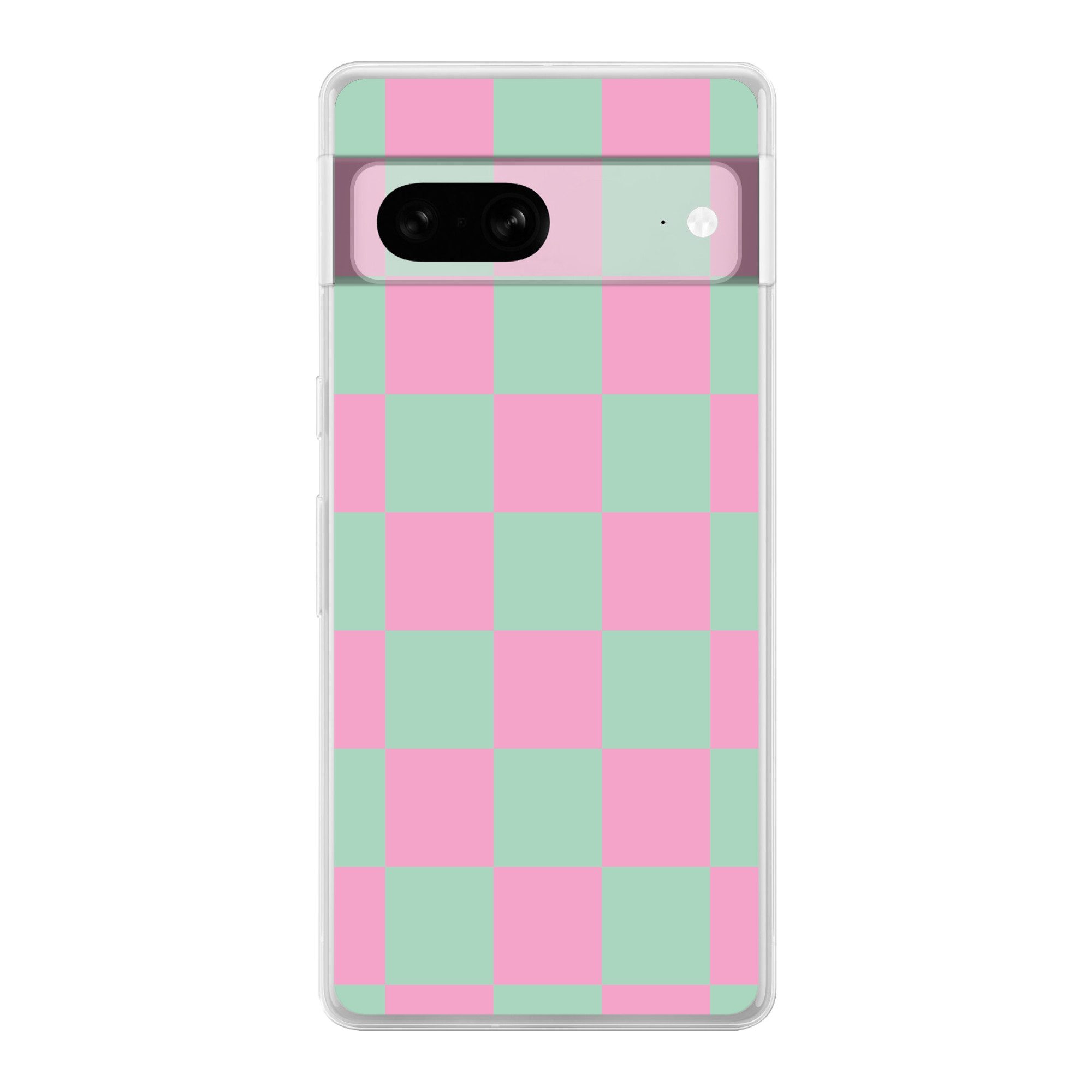 MuchoWow Handyhülle für Google Pixel 7 Schachbrettmuster - Grün - Rosa - Würfel, Phone Case, Silikon, Schutzhülle Dünn