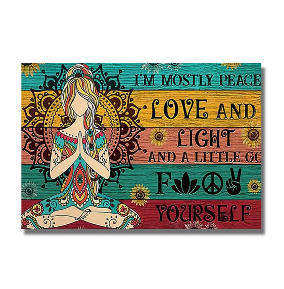 TPFLiving Kunstdruck (OHNE RAHMEN) Poster - Leinwand - Wandbild, Hippie Yoga Leinwand (Motiv in verschiedenen Größen), Farben: Leinwand bunt - Größe: 20x30cm