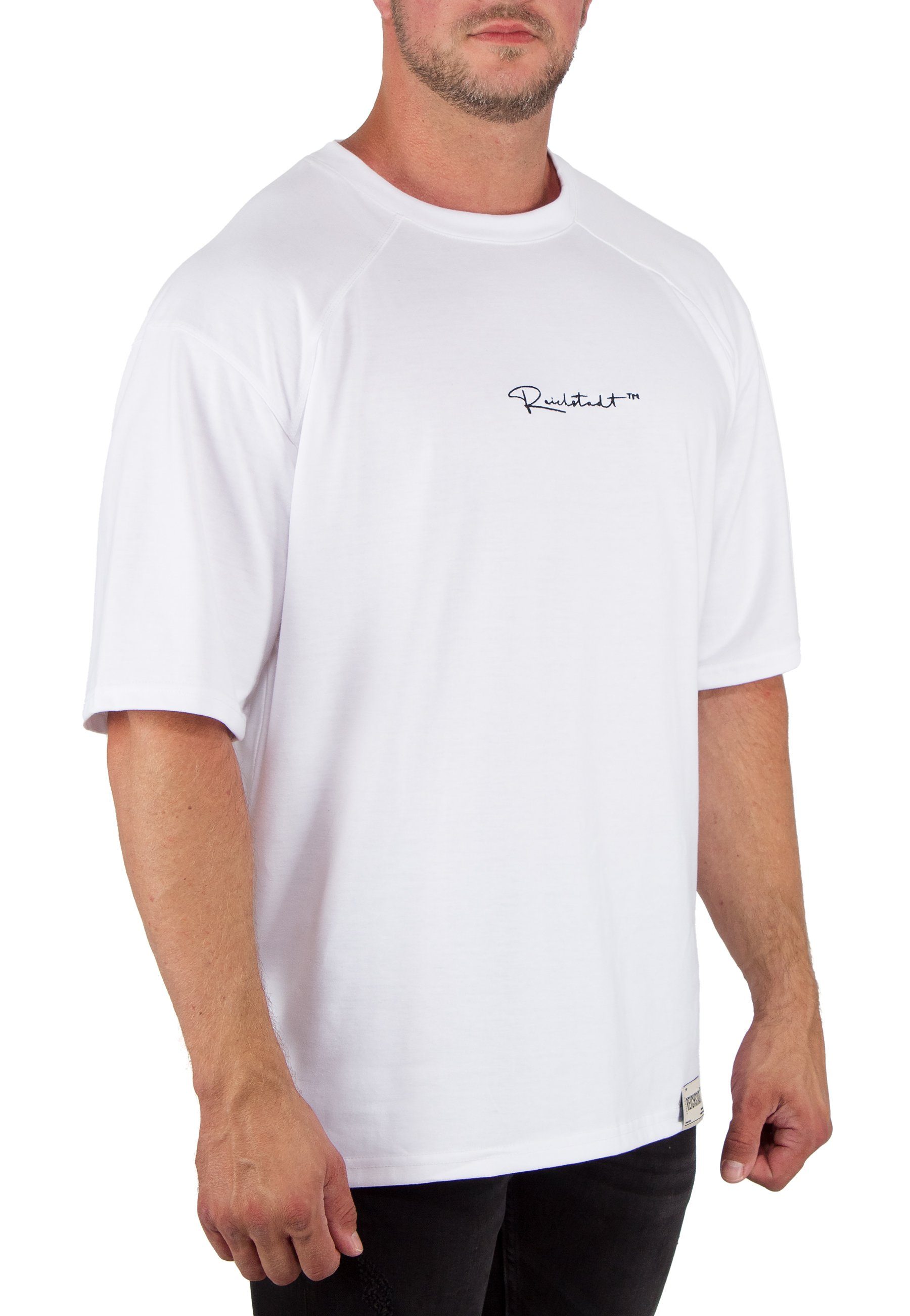 Reichstadt Oversize-Shirt Reichstadt Herren T-Shirt auf Stitching (1-tlg) Weiß 22RS033A Brust mit der
